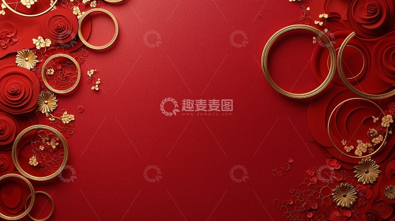 高清大图下载【趣麦麦图】红色背景金色装饰