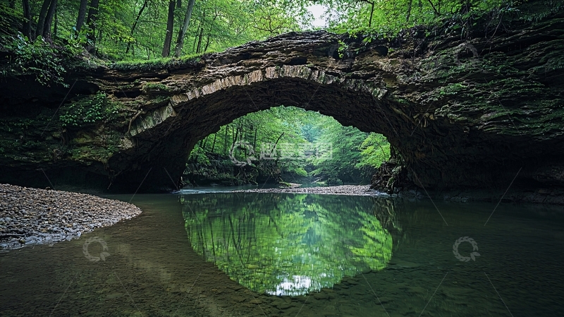 高清大图下载【趣麦麦图】森林石桥