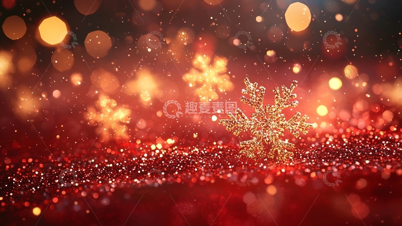 高清大图下载【趣麦麦图】红色背景金色雪花