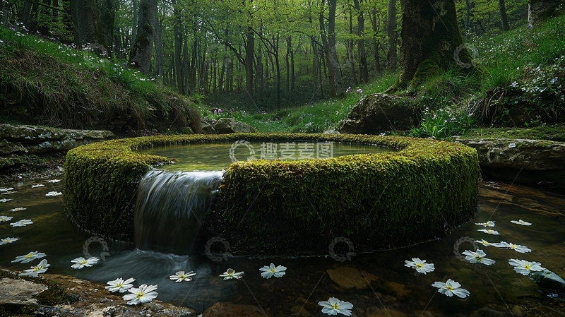 高清大图下载【趣麦麦图】森林小溪绿苔泉水