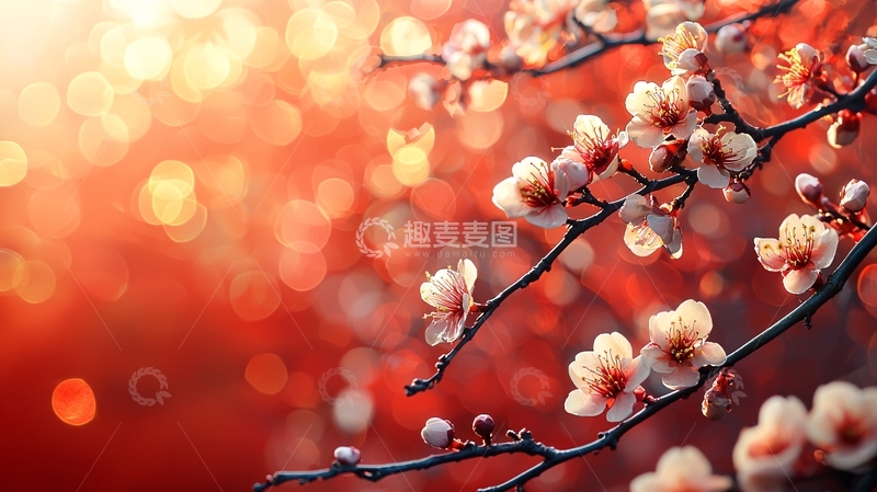 高清大图下载【趣麦麦图】红日余晖下的梅花枝头