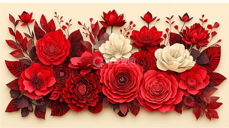 高清大图下载【趣麦麦图】红色白色纸艺花卉组合