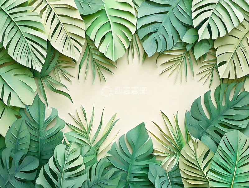 高清大图下载【趣麦麦图】绿叶植物爱心背景图