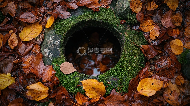 高清大图下载【趣麦麦图】秋叶环绕的石井