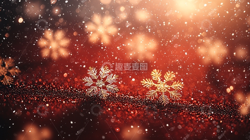 高清大图下载【趣麦麦图】红色背景雪花
