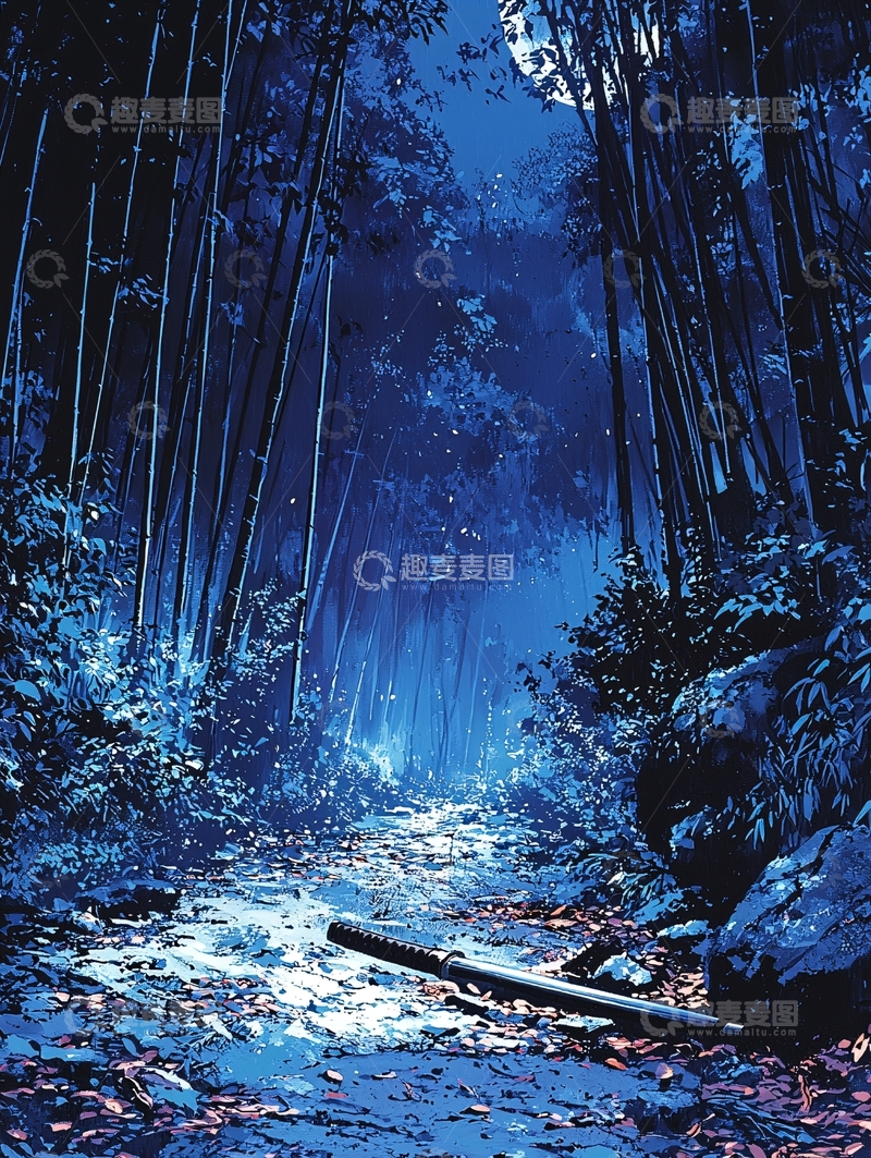 高清大图下载【趣麦麦图】月光下的竹林小路