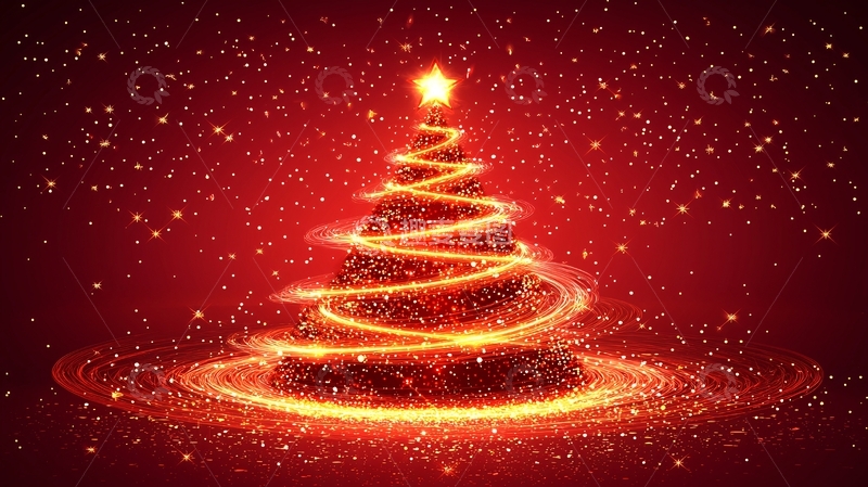 高清大图下载【趣麦麦图】红金色圣诞树光效