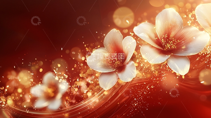 高清大图下载【趣麦麦图】红底金色闪光白花