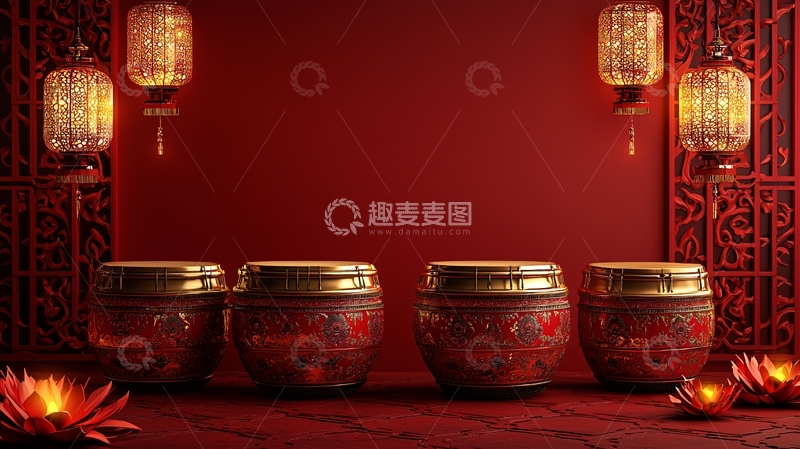 高清大图下载【趣麦麦图】中式红灯笼背景