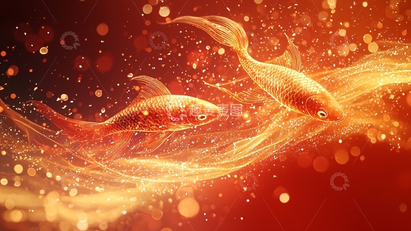 高清大图下载【趣麦麦图】金色鲤鱼梦幻光影