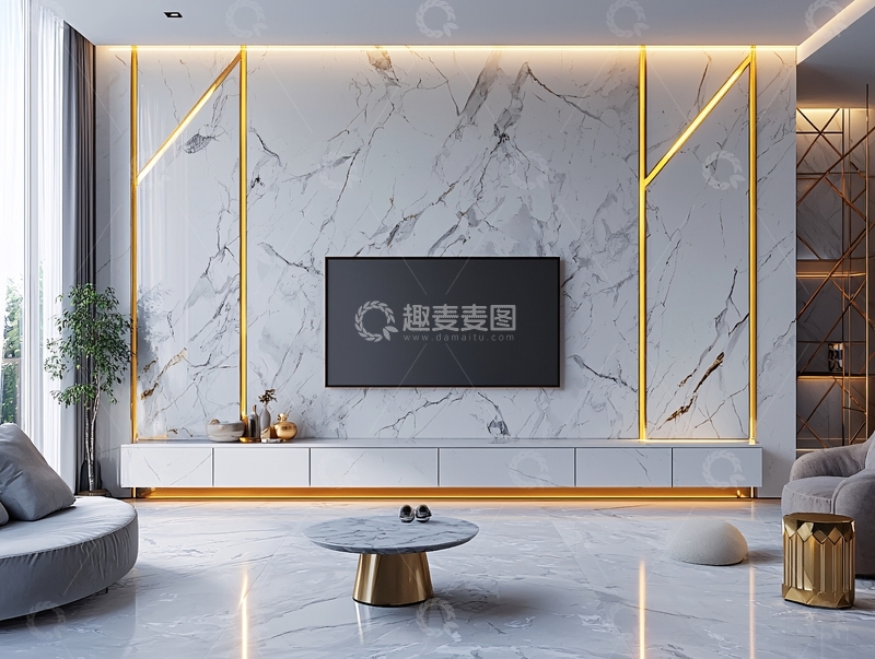 高清大图下载【趣麦麦图】简约现代大理石电视背景墙