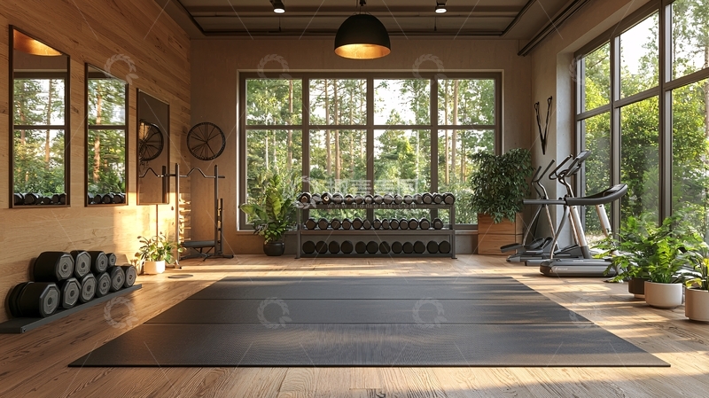 高清大图下载【趣麦麦图】-阳光洒进的私人健身房