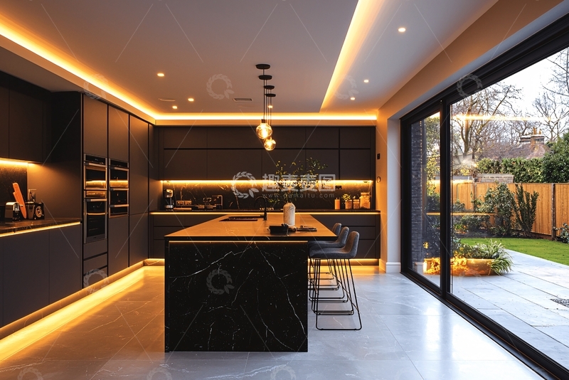 高清大图下载【趣麦麦图】现代化黑色橱柜厨房