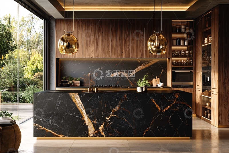 高清大图下载【趣麦麦图】现代奢华黑色大理石厨房