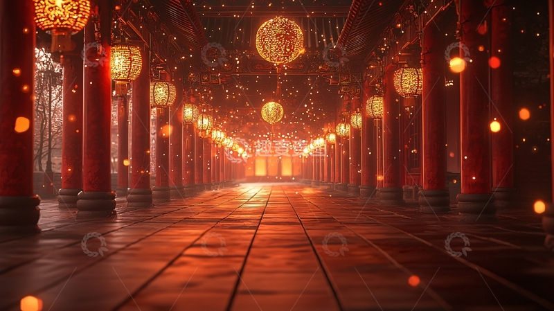 高清大图下载【趣麦麦图】红灯笼长廊夜景