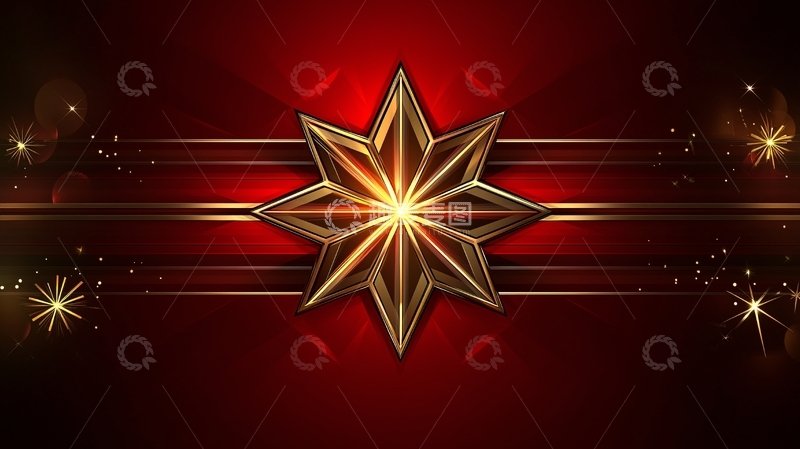 高清大图下载【趣麦麦图】红色背景金色八角星