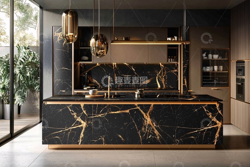 高清大图下载【趣麦麦图】高端黑色大理石厨房