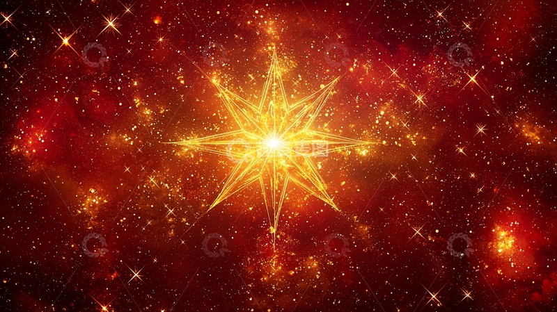 高清大图下载【趣麦麦图】红色宇宙背景金色星芒