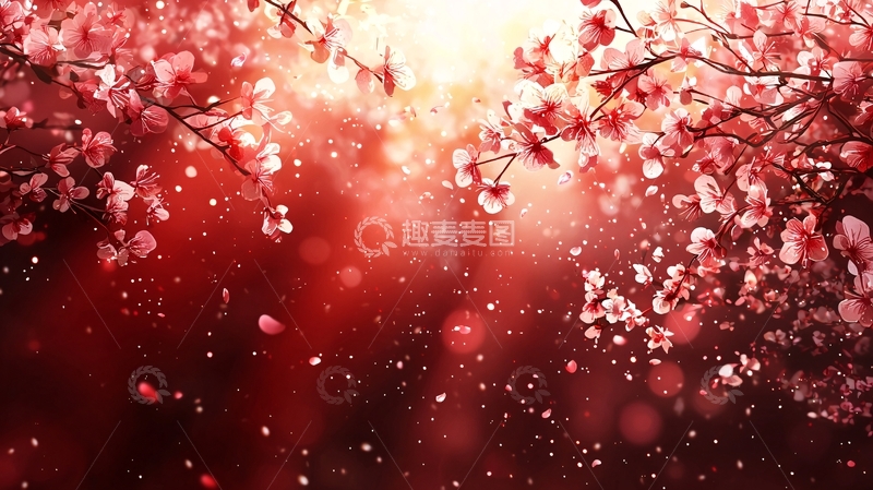 高清大图下载【趣麦麦图】红粉樱花飘落背景图