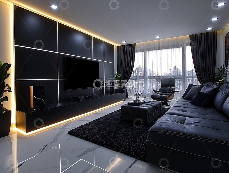 高清大图下载【趣麦麦图】现代黑色客厅装修
