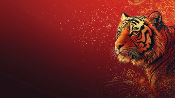 红色背景老虎图