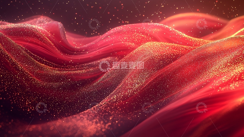 高清大图下载【趣麦麦图】红色丝绸质感粒子