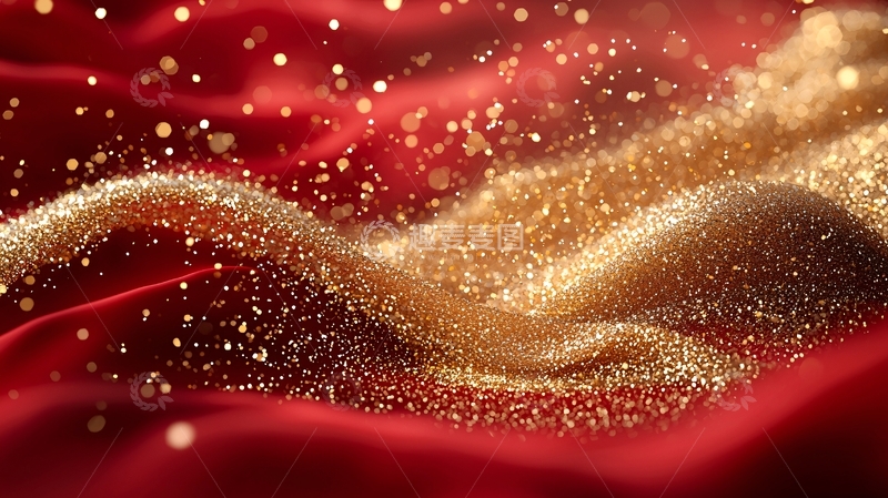 高清大图下载【趣麦麦图】红色丝绸背景金色闪光