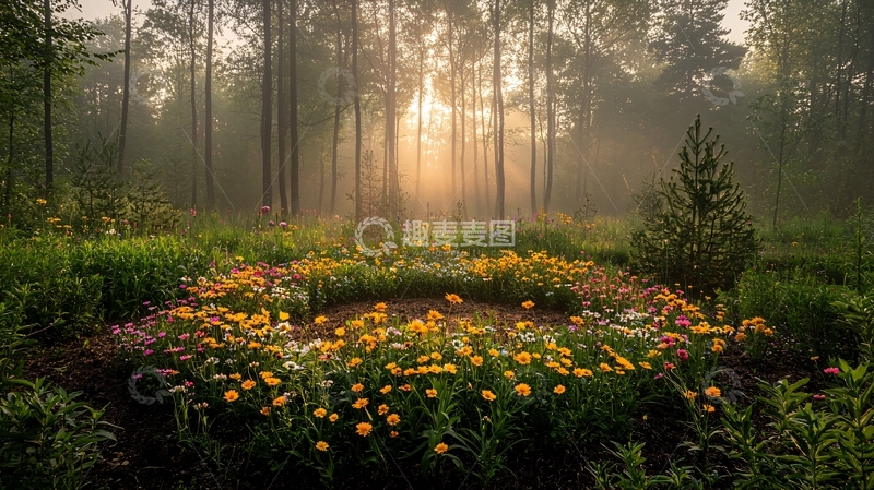 高清大图下载【趣麦麦图】清晨森林花海