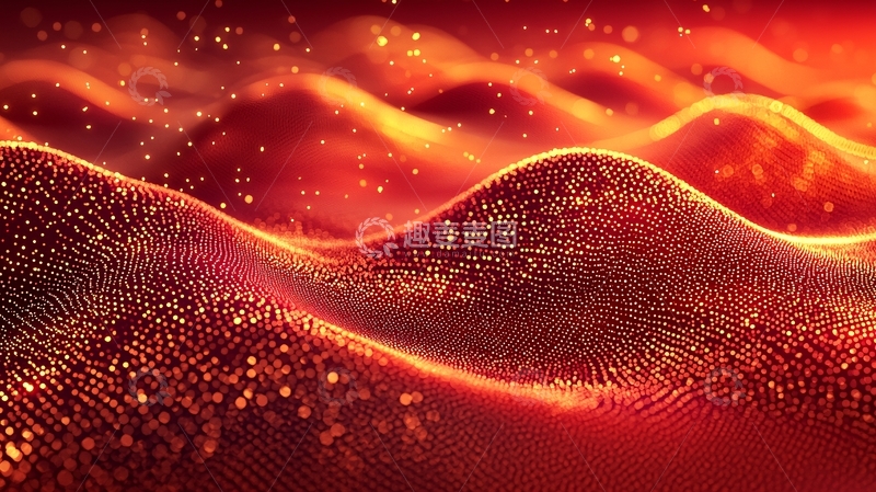 高清大图下载【趣麦麦图】燃烧的红色粒子波浪