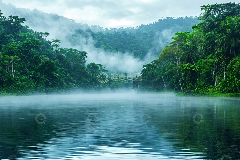 高清大图下载【趣麦麦图】雾气弥漫的热带雨林河流