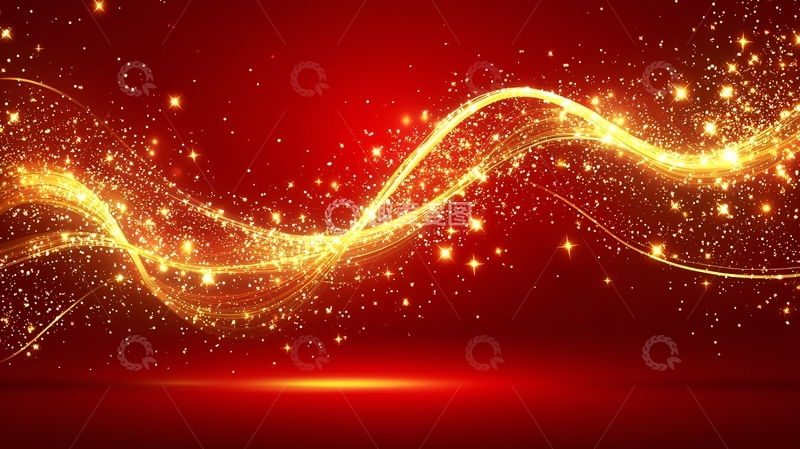 高清大图下载【趣麦麦图】红色背景金色粒子流光