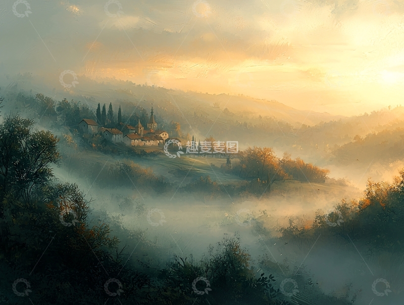 高清大图下载【趣麦麦图】雾气缭绕的清晨山谷