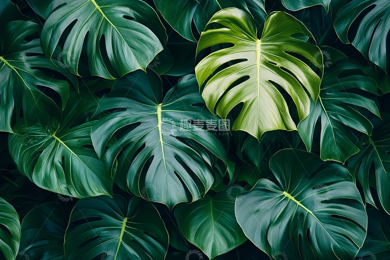 高清大图下载【趣麦麦图】绿叶龟背竹郁郁葱葱