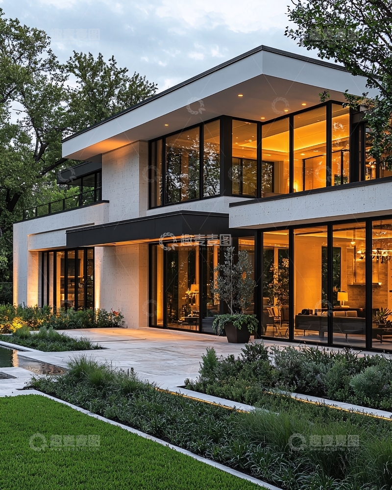 高清大图下载【趣麦麦图】现代简约别墅夜景