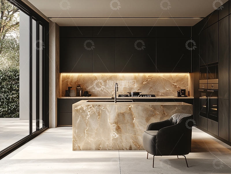 高清大图下载【趣麦麦图】现代极简黑色厨房