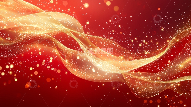 高清大图下载【趣麦麦图】红色背景金色飘带