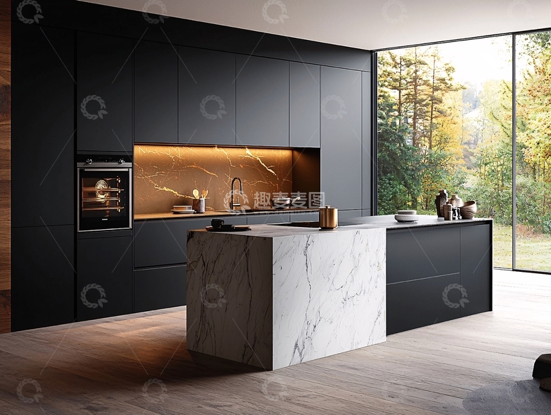 高清大图下载【趣麦麦图】现代极简黑色橱柜厨房