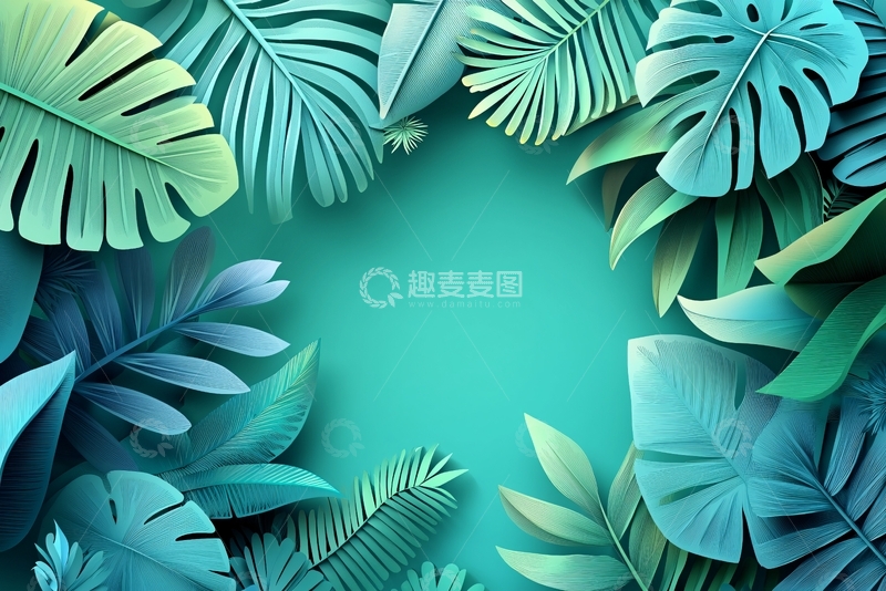 高清大图下载【趣麦麦图】热带植物叶子花环背景