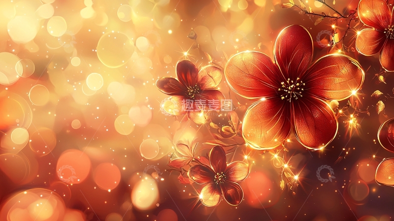 高清大图下载【趣麦麦图】金色光芒闪耀的梦幻花朵