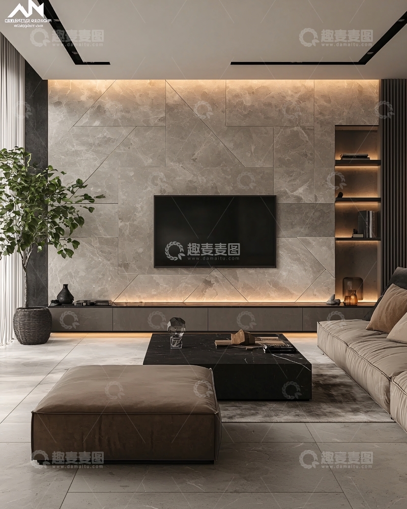 高清大图下载【趣麦麦图】现代极简客厅电视背景墙
