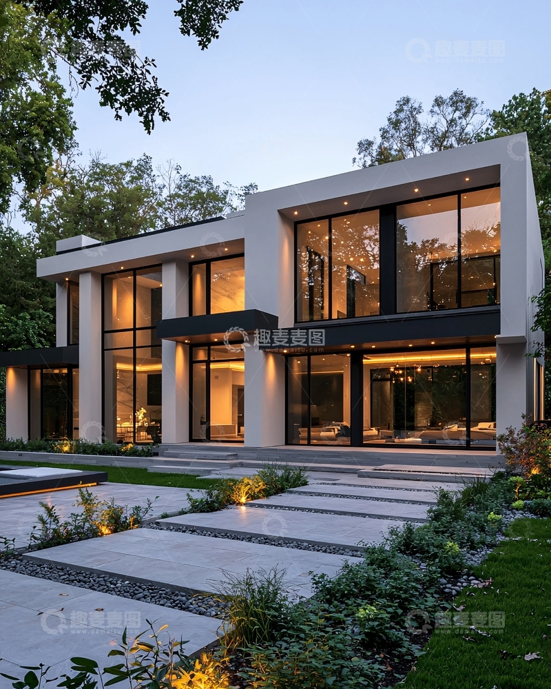 高清大图下载【趣麦麦图】现代简约别墅夜景