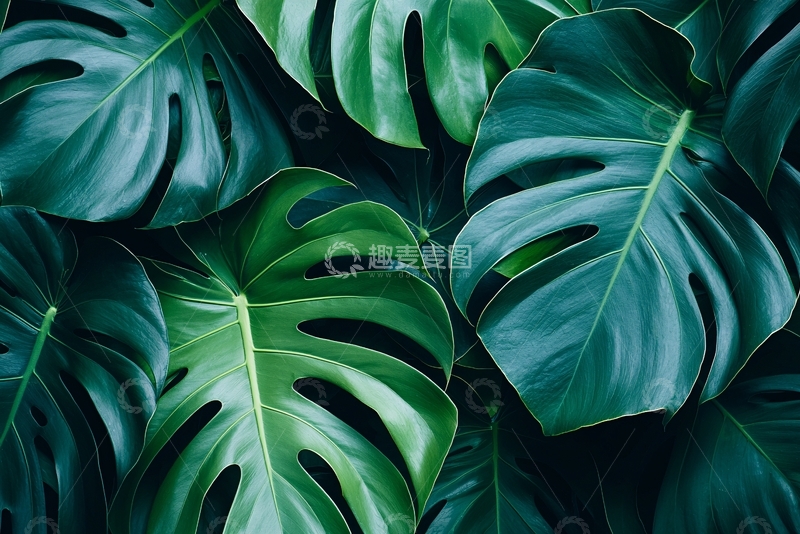 高清大图下载【趣麦麦图】龟背竹叶子的特写