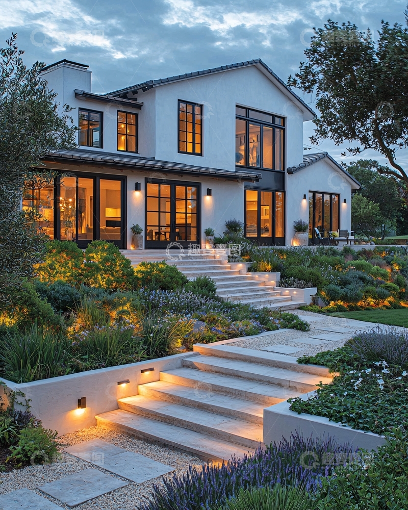 高清大图下载【趣麦麦图】现代简约别墅夜景