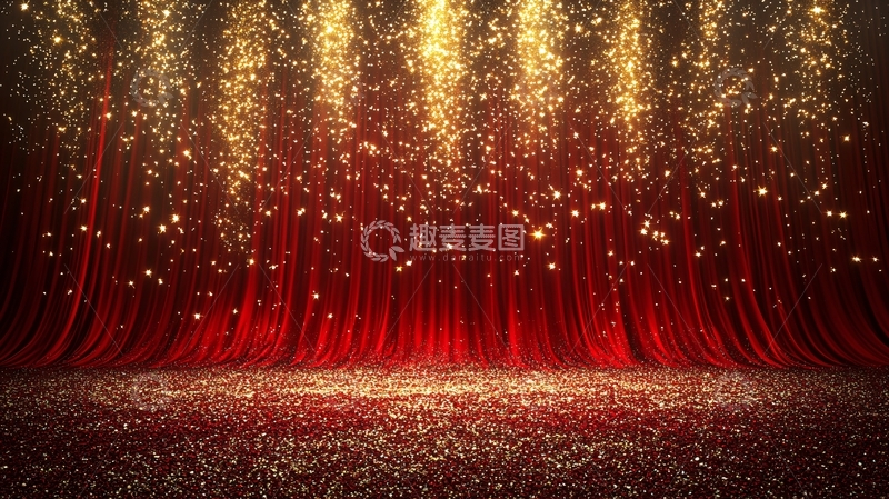 高清大图下载【趣麦麦图】金色粒子雨幕红幕布