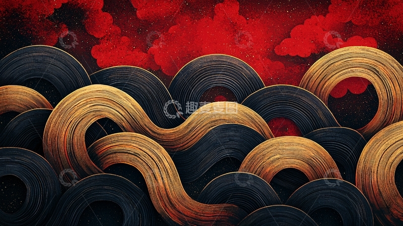 高清大图下载【趣麦麦图】抽象黑色金色波浪