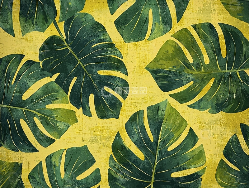 高清大图下载【趣麦麦图】黄绿色背景的龟背竹叶片