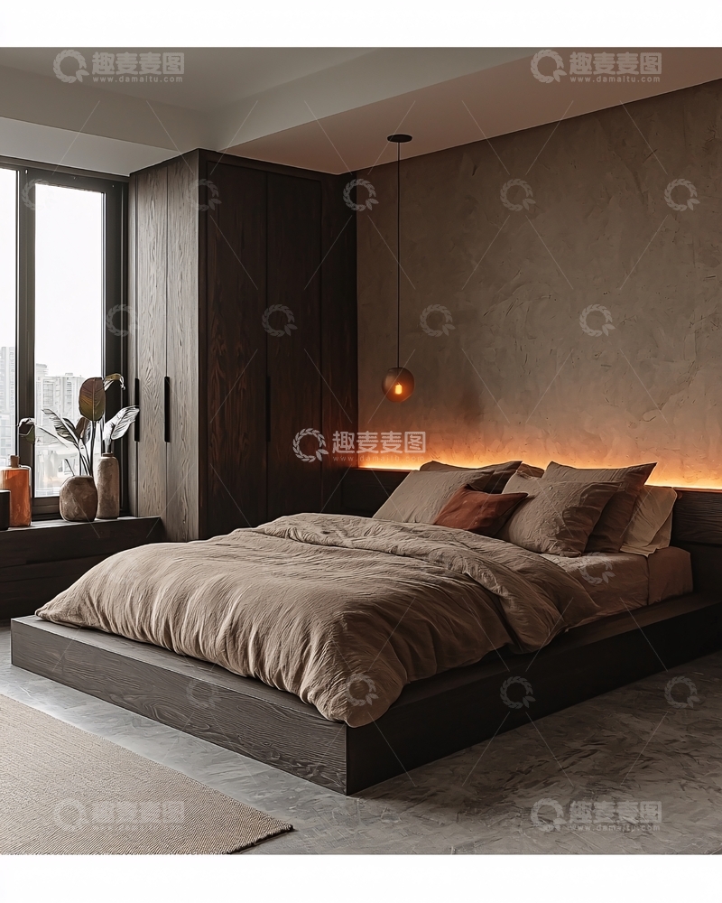 高清大图下载【趣麦麦图】简约棕色卧室