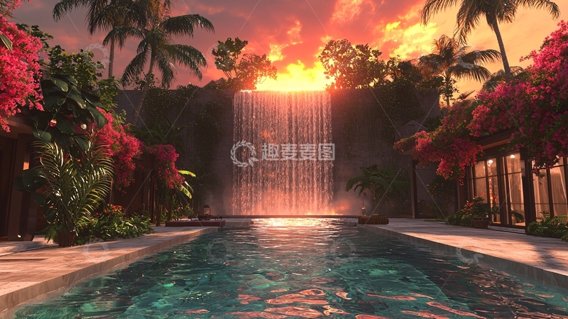 高清大图下载【趣麦麦图】热带天堂瀑布泳池