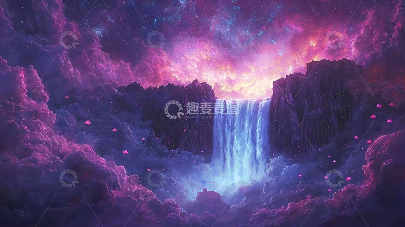高清大图下载【趣麦麦图】梦幻紫粉色瀑布