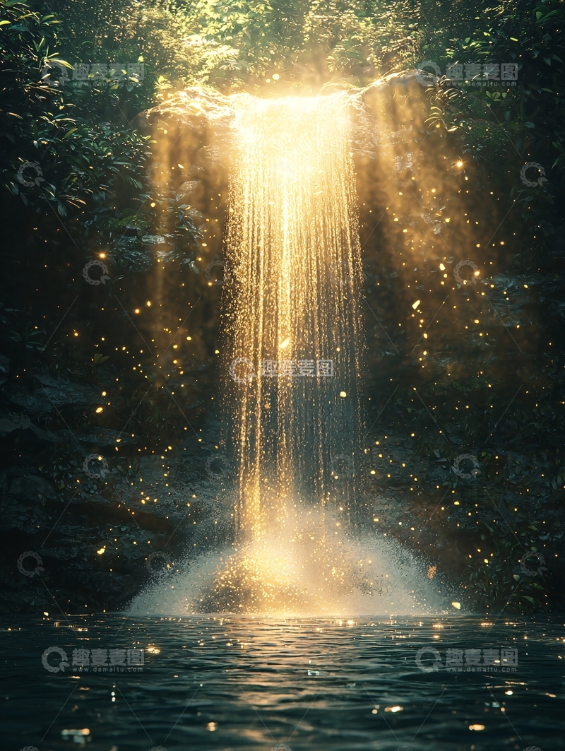 高清大图下载【趣麦麦图】阳光穿透瀑布水幕